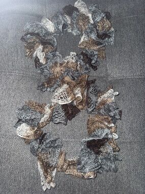 Neutral Ruffle Knit Scarf in Gray, Brown & Cream